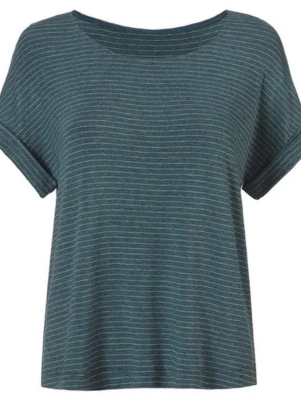 CAbi Teal-Striped Short Sleeve Crew Tee